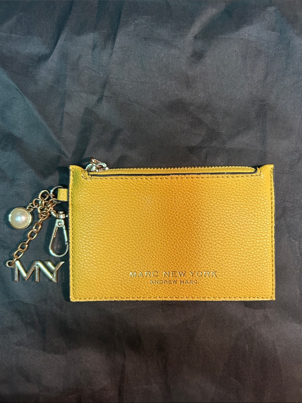 Marc New York Yellow Pebble Leather Zip Card Holder with Charm